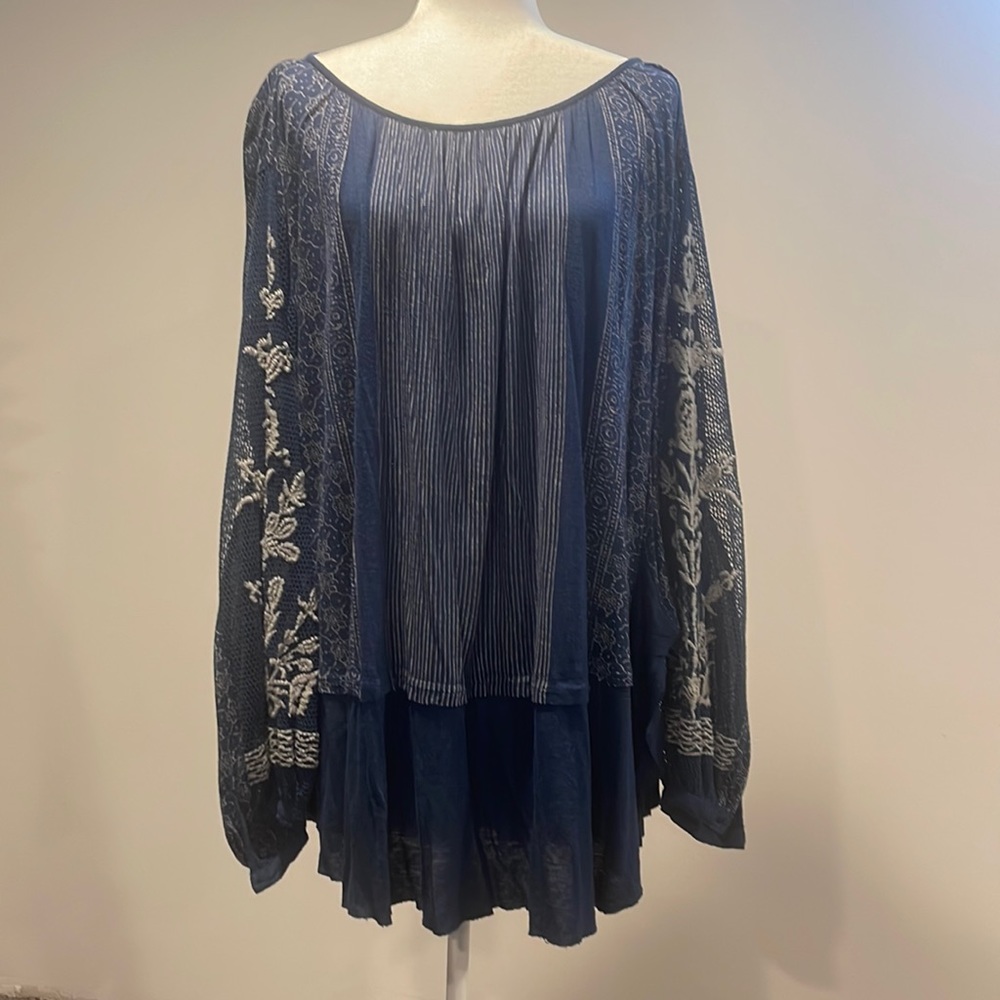 Free People Blue and White Flowy Tunic Top